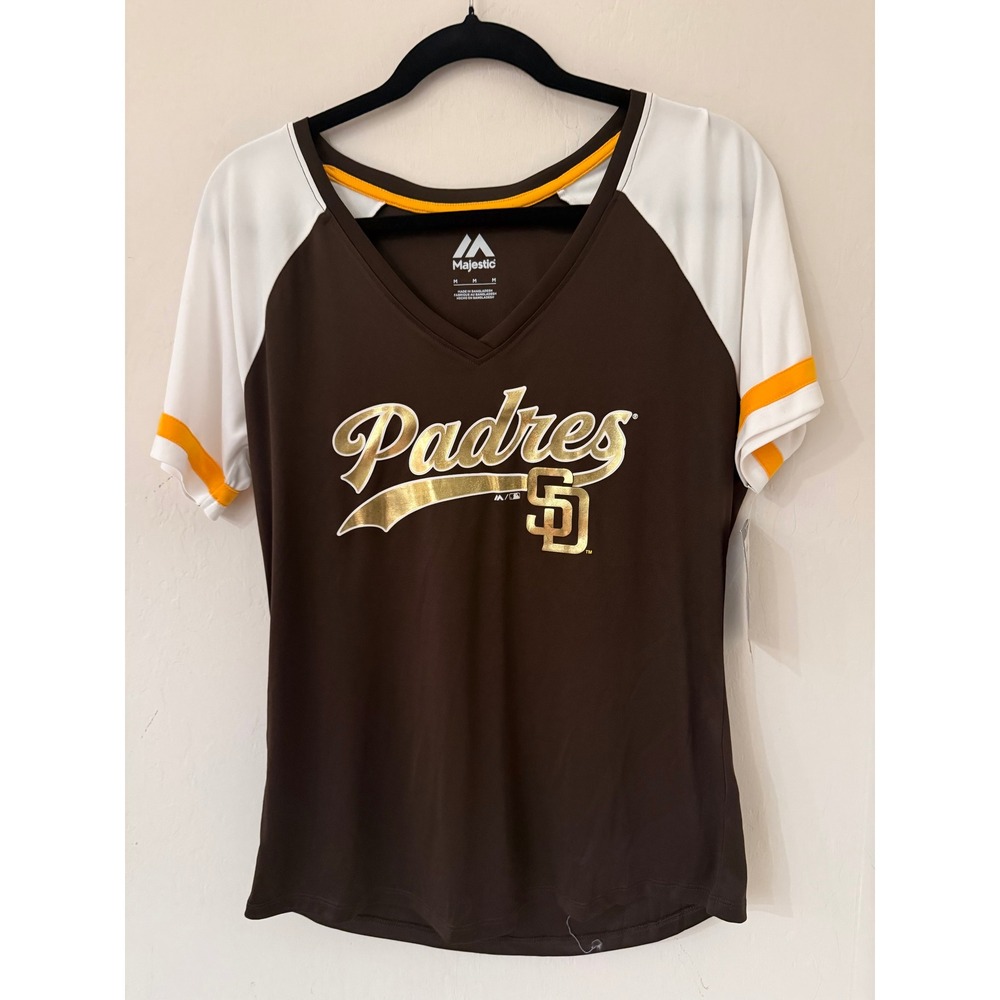 Women's Majestic San Diego Padres MLB V-Neck Raglan T-shirt Size Medium NWT
